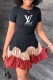 Black Fashion Casual Letter Patchwork O Neck A Line Dresses