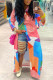 Multicolor Casual Print Patchwork Buckle Turndown Collar Shirt Dress Dresses