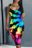 Colour Sexy Casual Print Patchwork U Neck Vest Dress