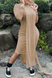 Camel Casual Solid Patchwork Asymmetrical Hooded Collar Long Sleeve Two Pieces