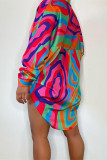 Colour Fashion Casual Print Patchwork Turndown Collar Tops