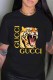 Black Fashion Street Print Letter O Neck T-Shirts