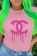 Pink Fashion Casual Print Letter O Neck T-Shirts