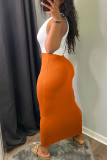 Yellow Sexy Print Hollowed Out Patchwork V Neck One Step Skirt Dresses