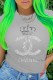 Grey Fashion Casual Print Letter O Neck T-Shirts
