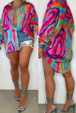 Colour Fashion Casual Print Patchwork Turndown Collar Tops