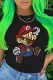 Black Fashion Street Character Print Letter O Neck T-Shirts
