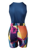 Colour Casual Print Patchwork O Neck Sleeveless Two Pieces