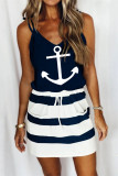 Tibetan Blue Sexy Casual Print Bandage Patchwork Backless Spaghetti Strap Sleeveless Dress