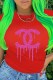 Red Fashion Casual Print Letter O Neck T-Shirts