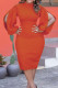Orange Fashion Casual Solid Hollowed Out O Neck Long Sleeve Dresses