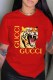 Red Fashion Street Print Letter O Neck T-Shirts