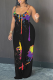 Black Fashion Patchwork Tie-dye Spaghetti Strap Sleeveless Two Pieces