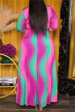 Rose Red Fashion Casual Print Patchwork V Neck Regular Jumpsuits