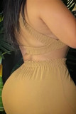 Khaki Sexy Casual Solid Backless Slit O Neck Sleeveless Two Pieces