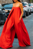 Red Sexy Casual Solid Patchwork Backless Strapless Regular Jumpsuits