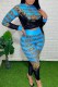 Blue Fashion Street Print Patchwork Letter O Neck Long Sleeve Two Pieces