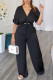 Black Fashion Casual Solid Hollowed Out Patchwork V Neck Regular Jumpsuits
