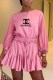Pink Fashion Casual Print Letter O Neck Loose Rompers