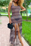 Red Fashion Sexy Print See-through Slit U Neck Sleeveless Dress