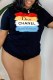 Black Fashion Casual Print Letter O Neck T-Shirts