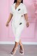 White Fashion Casual Print Patchwork Letter Turndown Collar Short Sleeve Two Pieces