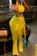 Yellow Sexy Casual Solid Bandage Patchwork Turtleneck Sleeveless Two Pieces