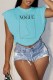 Baby Blue Fashion Casual Print Letter O Neck T-Shirts