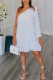 White Fashion Casual Solid Hollowed Out Backless Oblique Collar Long Sleeve Dresses