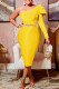 Yellow Elegant Solid Patchwork With Bow Oblique Collar One Step Skirt Dresses(Without Belt)