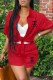 Red Fashion Elegant Print Letter Turndown Collar Short Sleeve Two Pieces