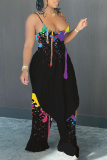 White Fashion Patchwork Tie-dye Spaghetti Strap Sleeveless Two Pieces