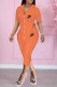 Orange Fashion Casual Print Patchwork Letter Turndown Collar Short Sleeve Two Pieces
