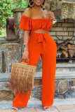 Rose Red Sexy Casual Solid Backless Off the Shoulder Regular Jumpsuits