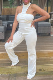 White Sexy Casual Solid Hollowed Out Turtleneck Sleeveless Two Pieces