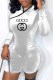 White Fashion Casual Print Letter Mandarin Collar Rompers
