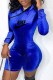 Blue Fashion Casual Print Letter Mandarin Collar Rompers