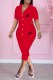 Red Fashion Casual Print Patchwork Letter Turndown Collar Short Sleeve Two Pieces