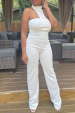 White Sexy Casual Solid Hollowed Out Turtleneck Sleeveless Two Pieces
