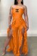 Orange Fashion Sexy Letter Print Flounce Slit Strapless Jumpsuits