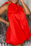 Red Sexy Casual Solid Backless Halter Sleeveless Dress Dresses