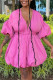 Deep Pink Fashion Casual Solid Patchwork V Neck A Line Dresses