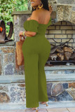 Rose Red Sexy Casual Solid Backless Off the Shoulder Regular Jumpsuits