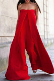 Red Sexy Casual Solid Patchwork Backless Strapless Regular Jumpsuits