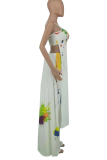 White Fashion Patchwork Tie-dye Spaghetti Strap Sleeveless Two Pieces