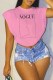 Pink Fashion Casual Print Letter O Neck T-Shirts