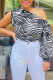 Black White Sexy Casual Print Hollowed Out Oblique Collar Tops