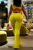Yellow Sexy Casual Solid Bandage Patchwork Turtleneck Sleeveless Two Pieces