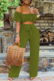Rose Red Sexy Casual Solid Backless Off the Shoulder Regular Jumpsuits