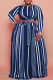 Tibetan Blue Casual Striped Print Bandage Patchwork O Neck Long Sleeve Two Pieces